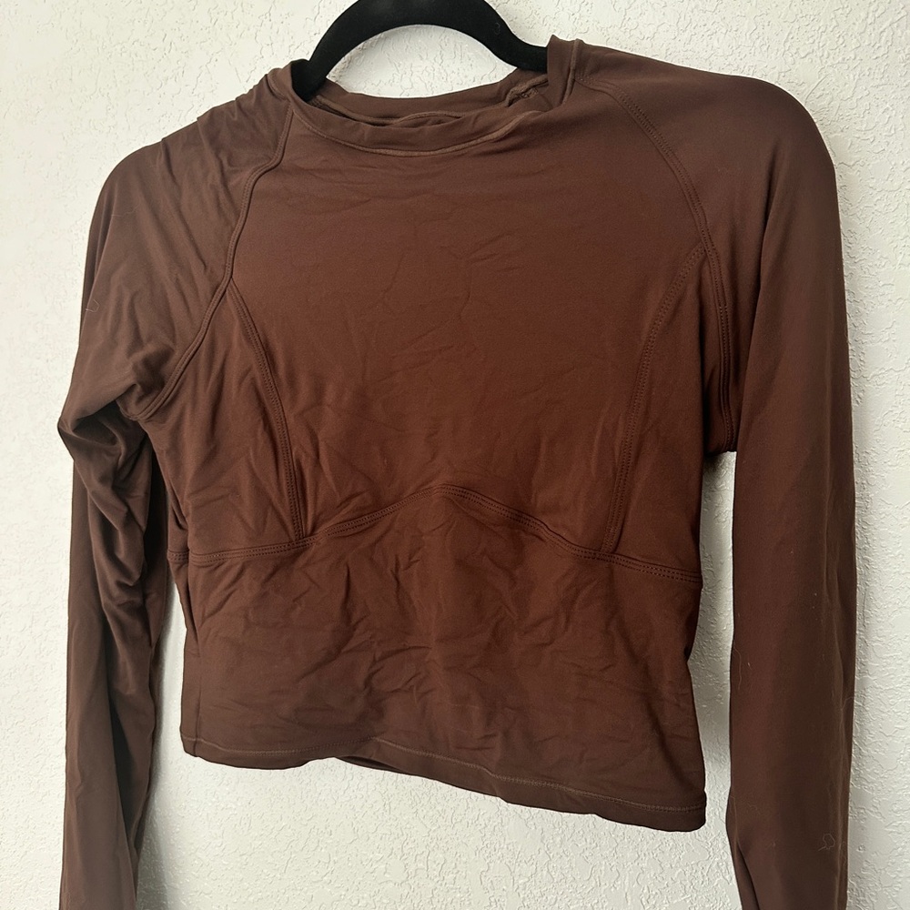 🖤❣️ Amazon Active Cropped Double Lined Long Sleeve Bustier Style Brown Top Large